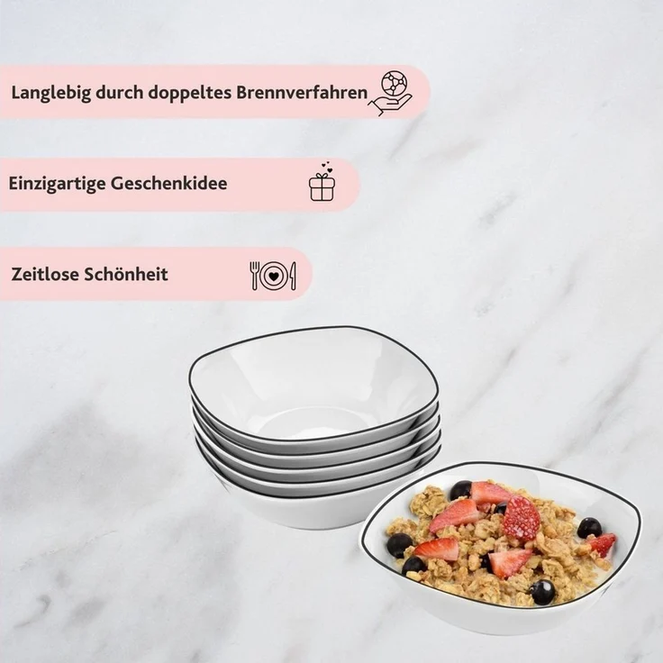 SÄNGER Müslischale Set Bilgola Black Rim, Porzellan, (Set, 6-tlg), Ø15x4,5cm, 300ml, spülmaschinengeeignet, Premium Collection – Bild 3