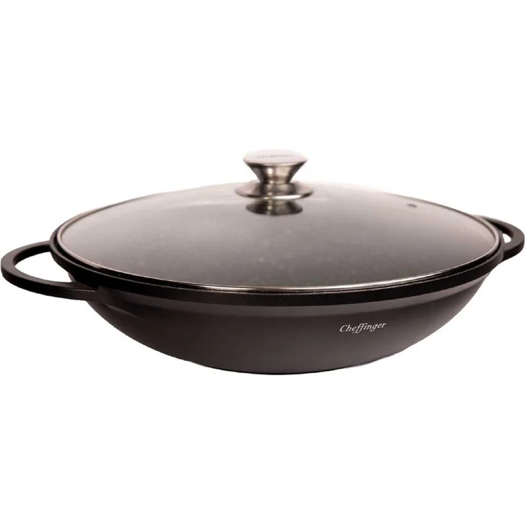 WOK Wokpfanne Woktopf Silikongriffe Induktion 36cm Aluguss mit Deckel Bratpfanne Marmorbeschichtung – Bild 3