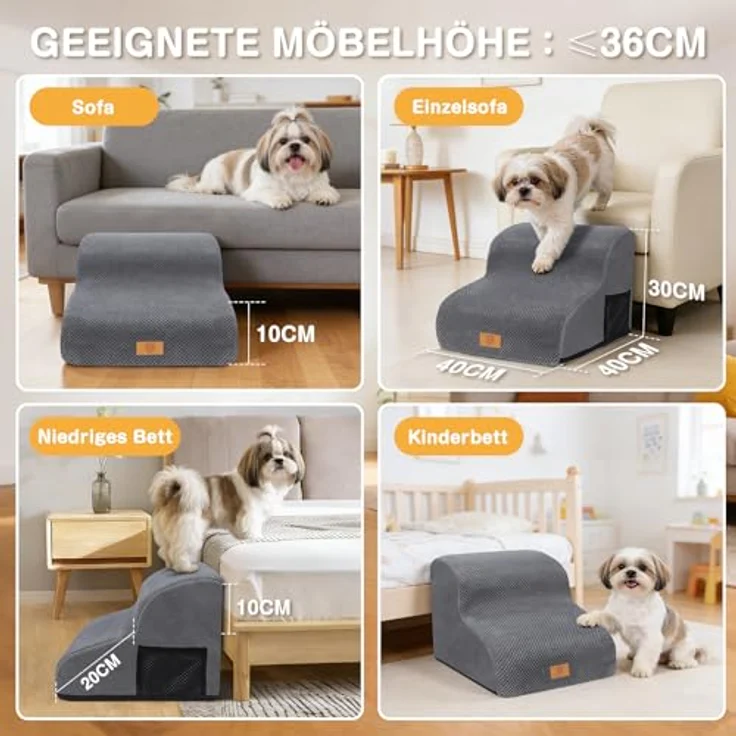 Zvonema wasserdichte Hundetreppe 2 Stufen,Waschbar Leiter Hundetreppe für Kleine Hunde und Katzen, Abnehmbare Haustiertreppe Tragbar Katzentreppe für Sofa Bett, Senden 1 Fusselrolle – Bild 8