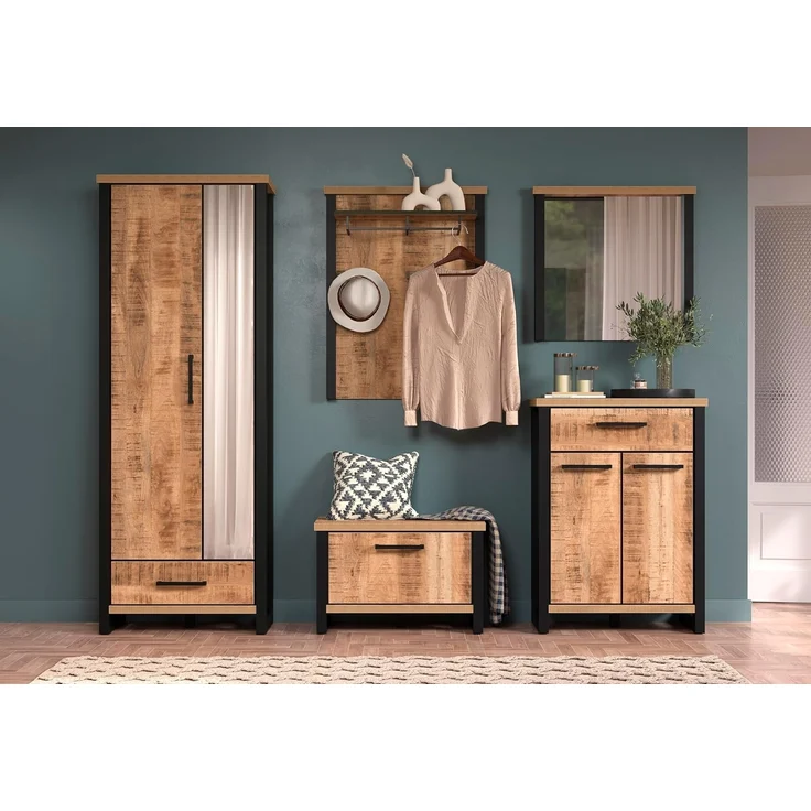 trendteam smart living – Enna – Garderobenschrank – Mango/Schwarz – Schrank mit 2 Türen, 1 Konstruktionsboden und 1 Schublade – (BxHxT) 73 x 195 x 39 cm – ausziehbare Kleiderstange – Bild 5