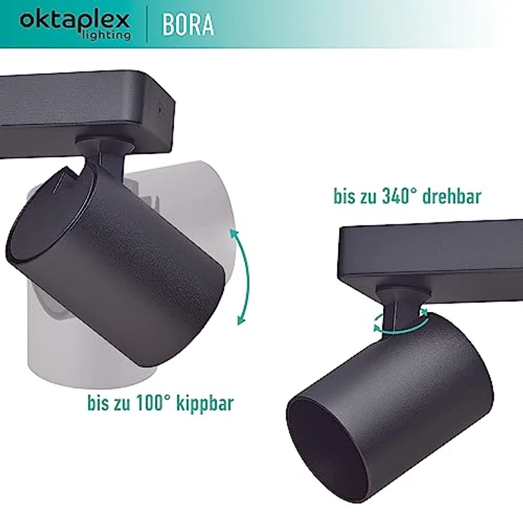 Oktaplex Bora Deckenstrahler 2-flammig GU10, schwenkbare Spotleuchte in Schwarz, 25 cm, Aluminium, 230V – Bild 2