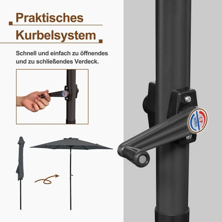 Thanaddo Sonnenschirm Gartenschirm Terrassenschirm Balkonschirm Marketschirm, Strandschirm mit Kurbel, UV Schutz, Windfest – Bild 3