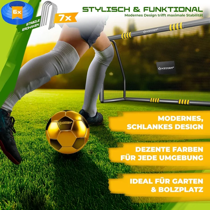 KESSER® Fußballtor für Garten robustes Outdoor Training Schusstraining UV-beständigem Netz, Stahlrahmen mit Polsterung, Erdhaken, Luftpumpe, Hüttchen, Montagezubehör für Kinder und Erwachsene Anthrazit, 240cm, Ohne Torwand – Bild 4