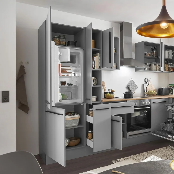 Stella Trading Denver Einbauschrank für Kühlschrank in Grau - Geräumiger Hochschrank Küchenschrank mit viel Stauraum - 60 x 211 x 57 cm (B/H/T) – Bild 3