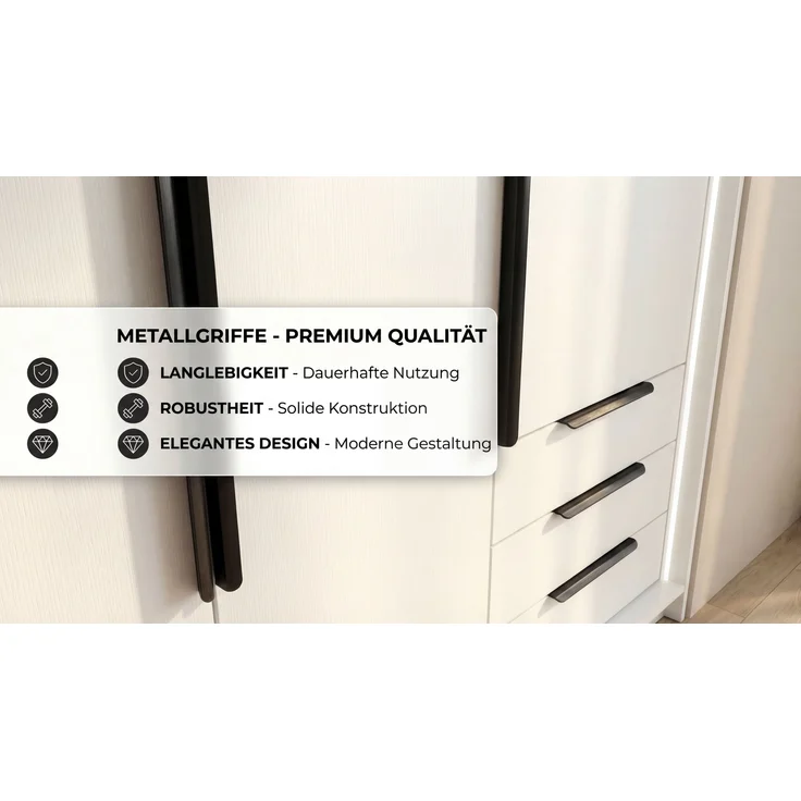 Schwebetürenschrank KLARI 2-türig Schrank 200 cm (mit Spiegel) Farbe: Schwarz, Graphit, Graphit – Bild 2