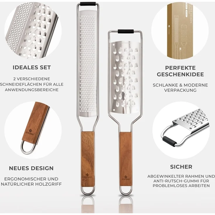 Exitoso Zitruszester Zester-Reibe 2er-Set, Ideal für Ingwer Knoblauch Muskatreibe Zitrusfrüchte, Holz – Bild 2