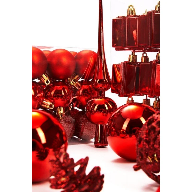 BRUBAKER Weihnachtsbaumkugel 101-teiliges Weihnachtskugel-Set mit Baumspitze, Christbaumschmuck aus Kunststoff, Weihnachtsdekoration edel und robust – Bild 3