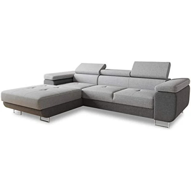 Ecksofa Divo mit Schlaffunktion, Bettkasten und einstellbare Kopfstützen (Dunkelgrau + Grau (Sawana 05 + Sawana 21), Ecksofa Links) – Bild 1