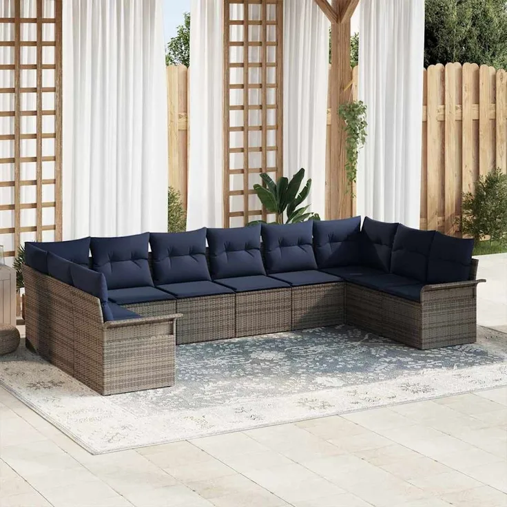 vidaXL Gartensofa-set mit Speicher 10 pcs Hellgrau Poly-Rattan 3354214