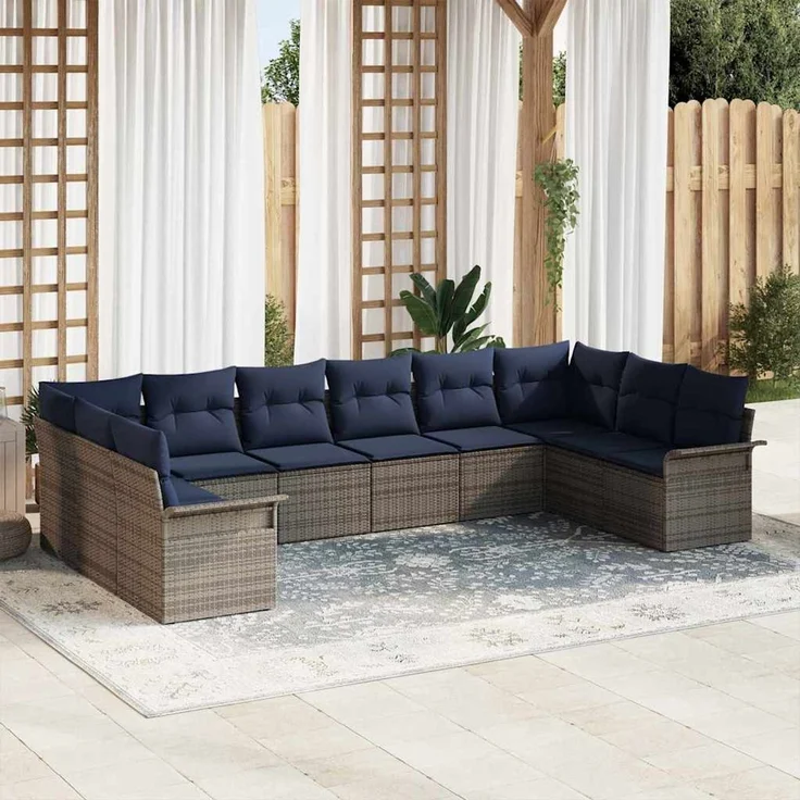 vidaXL Gartensofa-set mit Speicher 10 pcs Hellgrau Poly-Rattan 3354214 – Bild 1