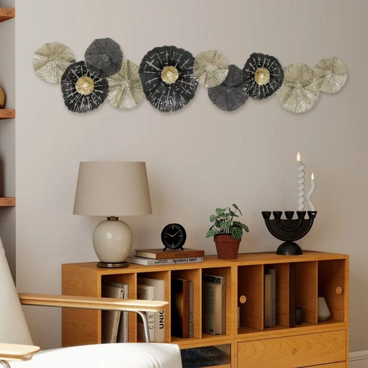 Wandbild, Wandschmuck mit Metallrahmen, moderner Stil, Schwarz+Gold--Schwarz--134x7x29cm--YOUDENOVA – Bild 8