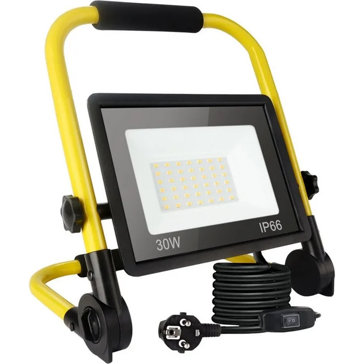 POPOLIC LED Baustrahler Tragbare Baustellenleuchte mit Aluminium-Gehäuse, 30W, IP66 wasserdicht, Baustellenbeleuchtung mit 3,5 m Kabel und EU-Stecker für Werkstatt und Garage, 30-W-LED-Baustellenstrahler, 3240 lm Arbeitsscheinwerfer