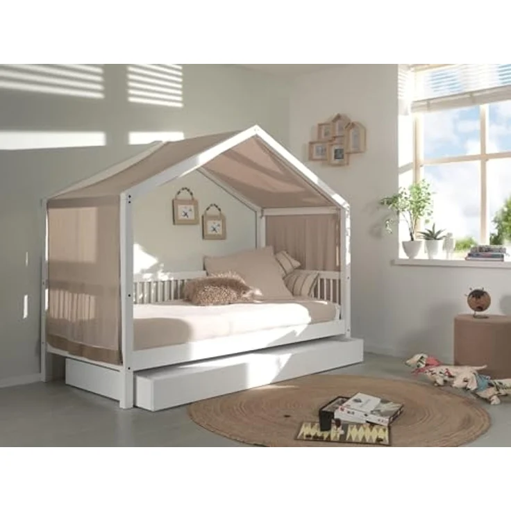 Hausbett >Buche Massiv< in Buche massiv weiß lackiert - 207,5x170x97,5 (BxHxT) – Bild 2