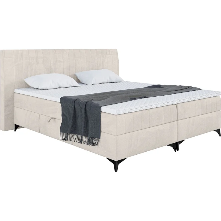 MEBLINI Boxspringbett NANI 160x200cm - H3P/Beige Samt - mit Bettkasten - Polsterbett - Doppelbett mit Topper & Taschenfederkern-Matratze – Bild 2