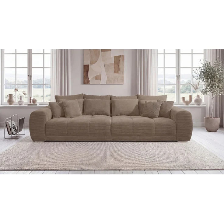 Big-Sofa XXL 306 cm Federkern Lounge Couch mit Bezug aus Cord in Braun Taupe – Bild 2