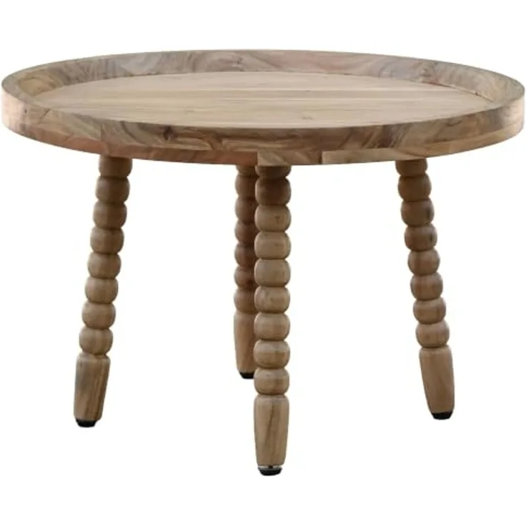 FINEBUY Couchtisch FB117841 Massivholz 60cm Sofatisch Beistelltisch Kaffeetisch Tisch (Traditioneller Wohnzimmertisch aus Akazienholz), Runder Kaffeetisch mit dekorativen Beinen