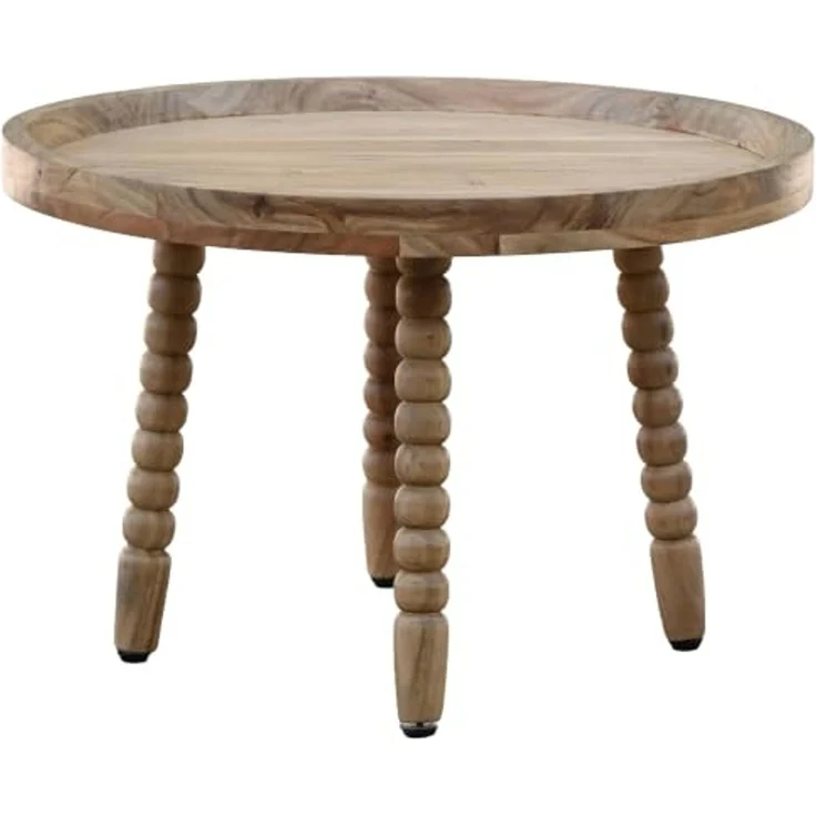 FINEBUY Couchtisch FB117841 Massivholz 60cm Sofatisch Beistelltisch Kaffeetisch Tisch (Traditioneller Wohnzimmertisch aus Akazienholz), Runder Kaffeetisch mit dekorativen Beinen – Bild 1