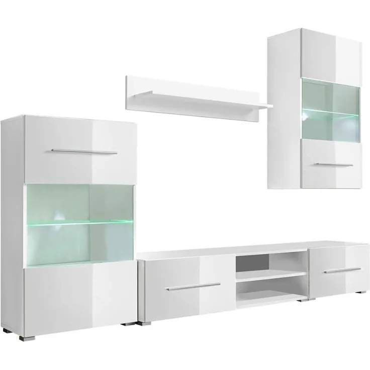 Fünfteilige Wohnwand TV-Schrank mit LED-Beleuchtung Weiß