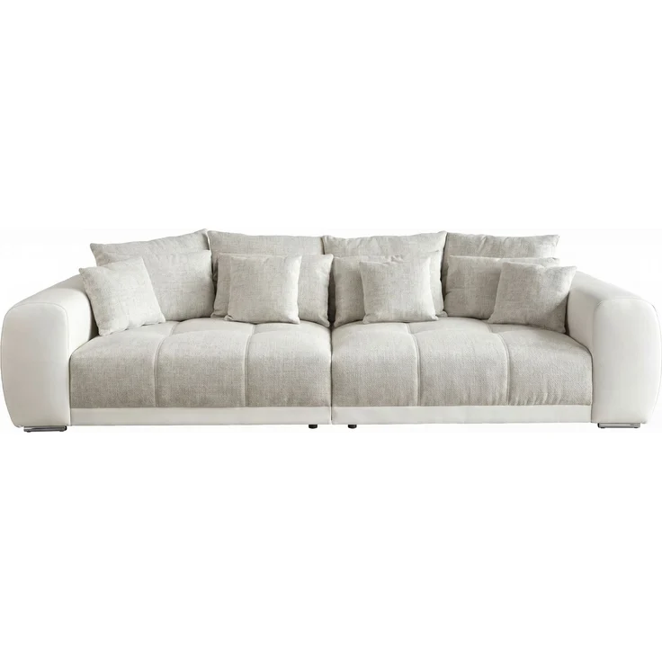 Big-Sofa XXL 306 cm Federkern Lounge Couch Kunstleder Weiß und Stoff Grau Beige – Bild 1