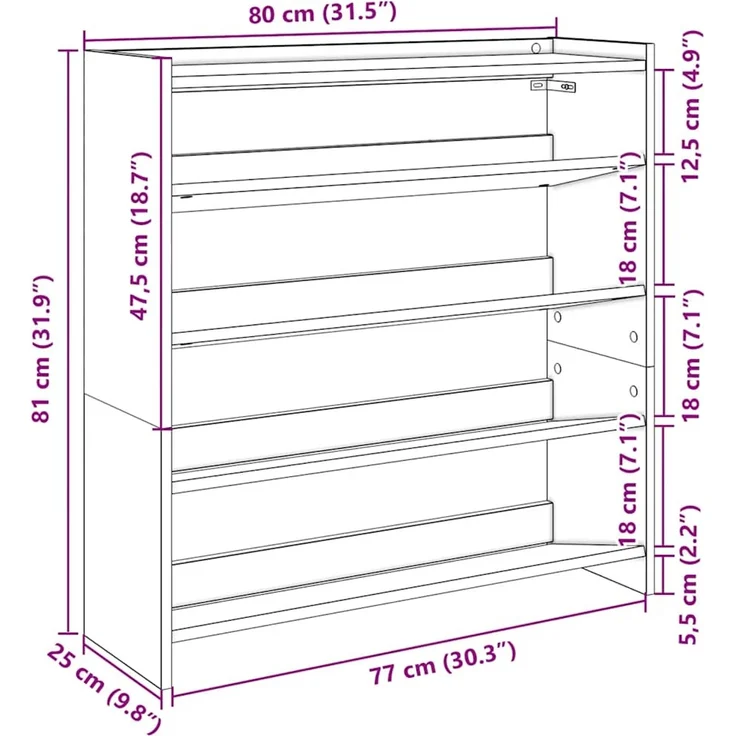 vidaXL Schuhregal Schwarz 80x25x81 cm Holzwerkstoff 859906 – Bild 8