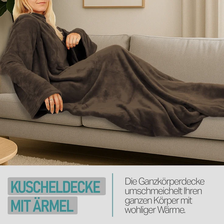 Kuscheldecke mit Ärmeln Braun – Bild 2