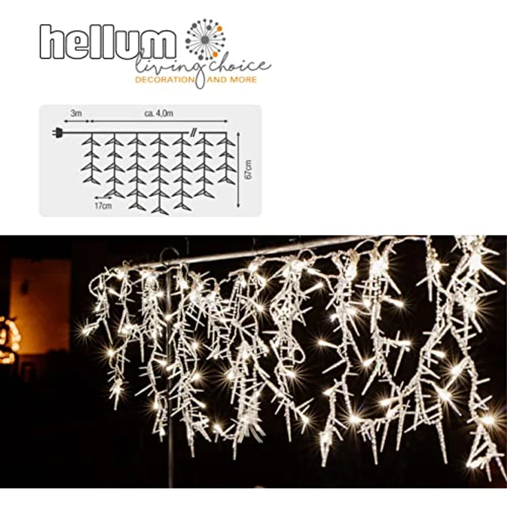 hellum LED Eislichtvorhang Eiszapfen kaltweiß, 4,0x0,67m, spritzwassergeschützt, mit 100 LEDs und Trafo für outdoor – Bild 4
