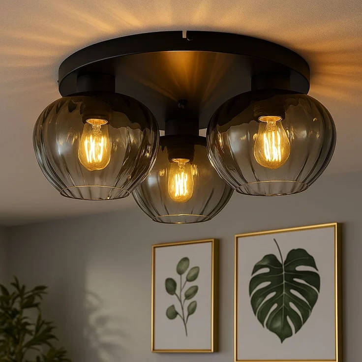 Deckenlampe, schwarz, Rauchglas, D 45 cm – Bild 3
