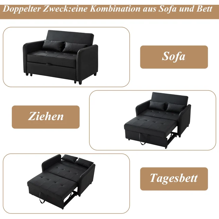ZUBALIYA Sofa 156x100 cm, mit Ausziehbett, mit breiten Armlehnen, mit Schaumstoffpolsterung, ohne aufwendige Montage – Bild 6