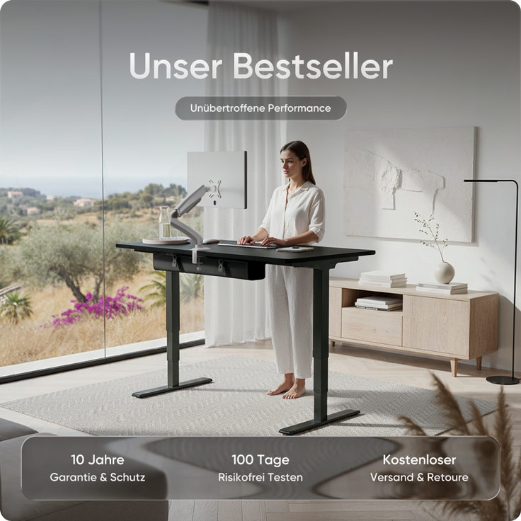 DESKSPACE PRO Plus Elektrisch Höhenverstellbarer Schreibtisch, 180x80 cm Stehpult mit Memory-Funktion, Schwarze Tischplatte, Schwarzes Gestell – Bild 2