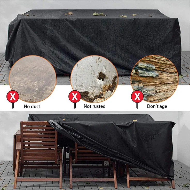 Aipwerer Abdeckung Gartenmöbel Wasserdicht, Abdeckplane für Gartenmöbel Winterfest, 420D Schutzhülle Abdeckhaube für Gartentisch Garten Möbel Tisch Rechteckig (Schwarz, 213 x 132 x 72 cm 420D) – Bild 6