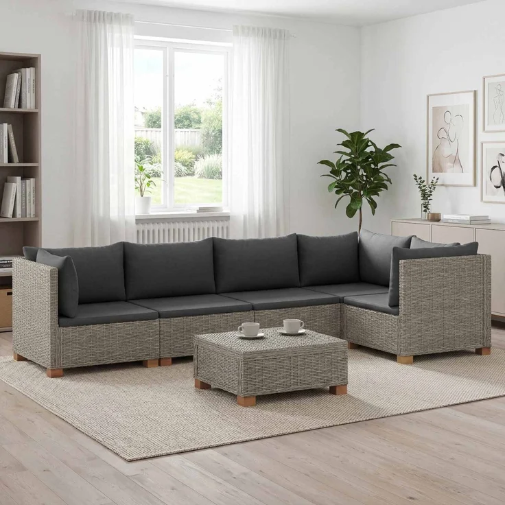 vidaXL 6 Stk. Rattan Lounge Set mit Kissen GENDT Naturrattan Kubu Grau 3429855 – Bild 1
