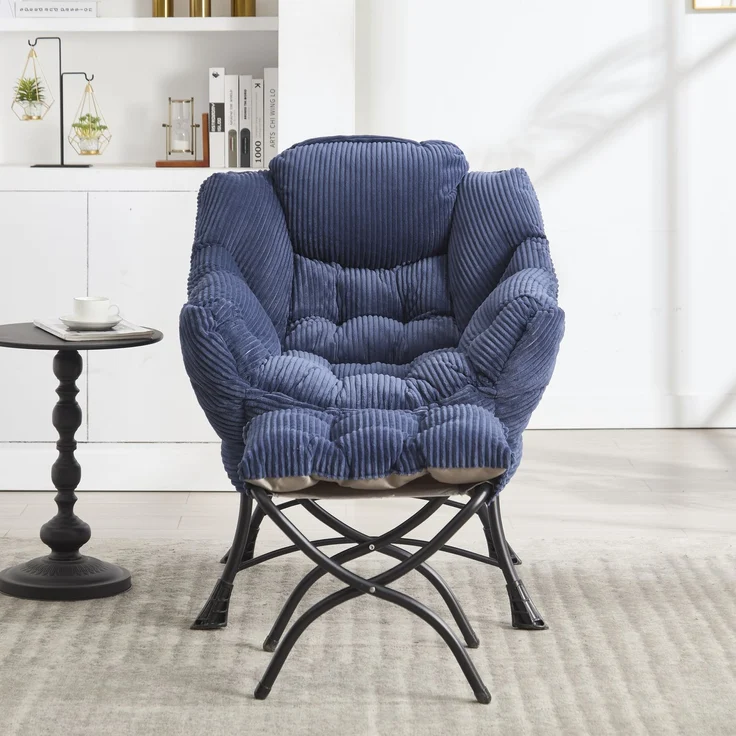 LVHOM Relaxsessel mit Hocker, Loungesessel mit Seitentasche, Lesesessel aus Cordstoff, bequem gepolstert, Metallgestell, bis 180kg belastbar, Blau – Bild 10