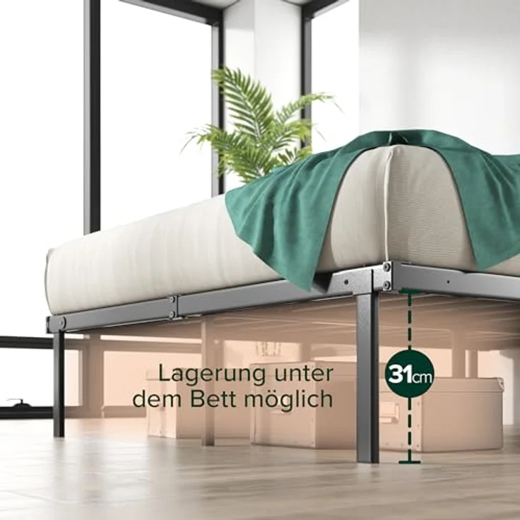 Zinus Caleb Bett 140x200 cm - Höhe 36 cm mit Stauraum unter dem Bett - Metall-Plattformbettrahmen - Klappbarer Bettrahmen - Schwarz – Bild 5