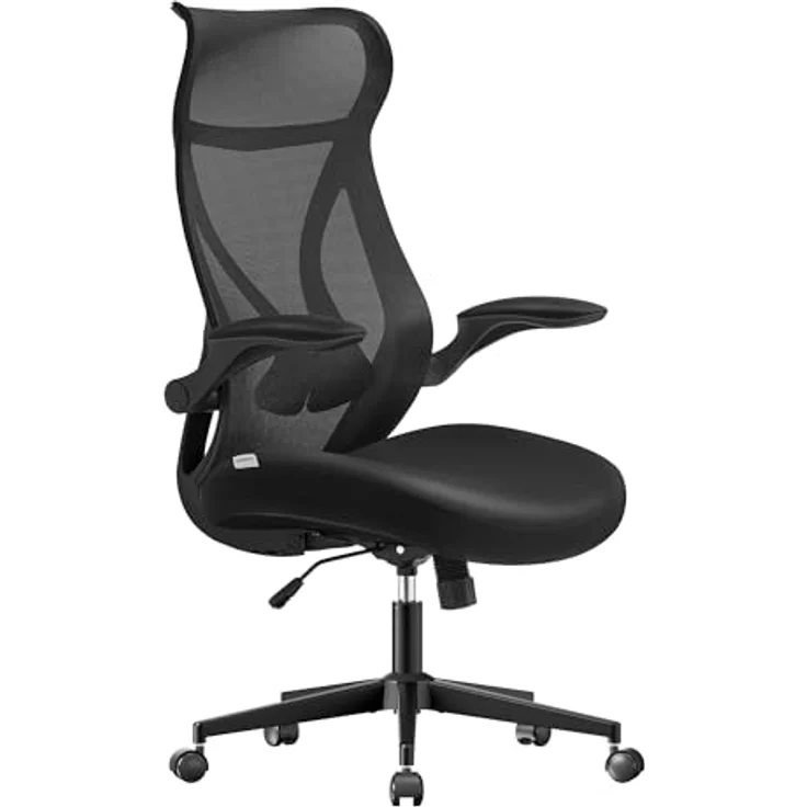 SONGMICS Bürostuhl, Schreibtischstuhl, ergonomische Rückenlehne, höhenverstellbar, hochklappbare Armlehnen, Drehstuhl mit Kopfstütze, bis 150 kg belastbar, tintenschwarz OBN088B01 – Bild 2