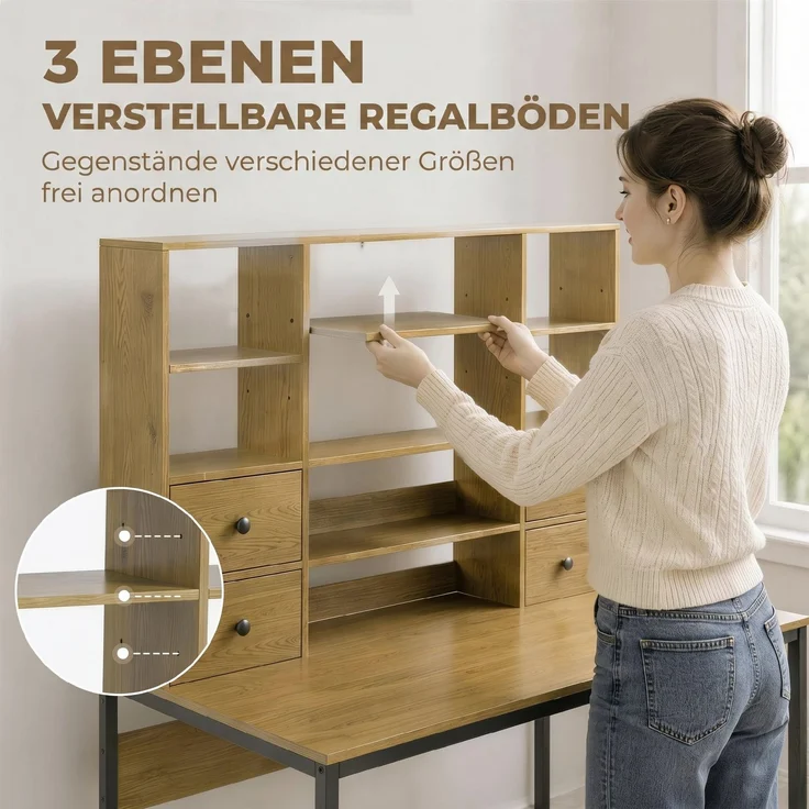 HOMCOM Schreibtisch, Spanplatte, Metall, Naturholz, 105L x 60B x 142H cm – Bild 6