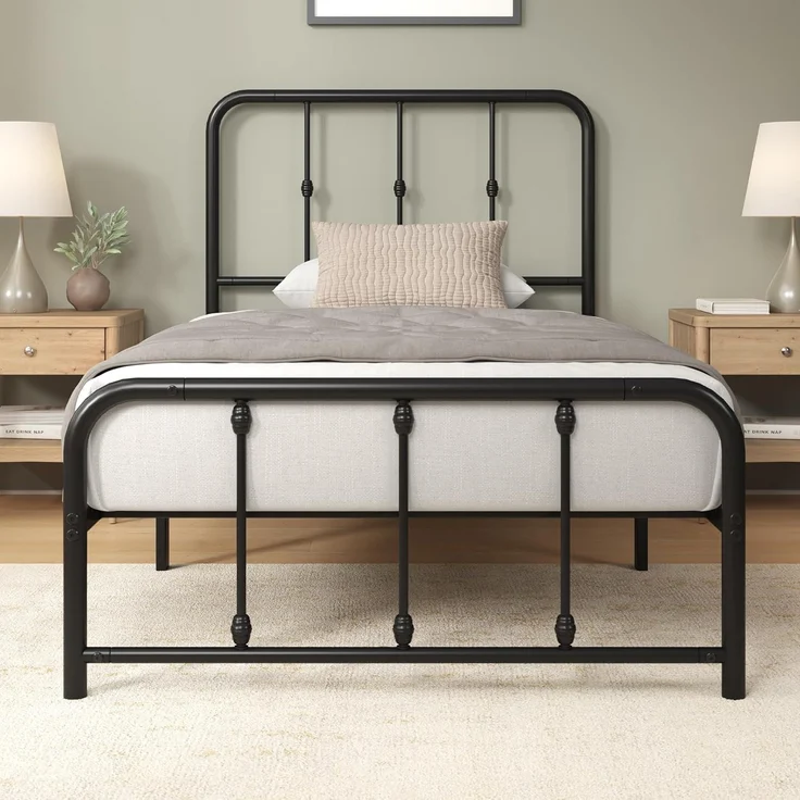 Zinus Florence Bett 90x200 cm – 35 cm hoch – Metallbettgestell mit Kopf- und Fußteil – Bett mit Lattenrost – Bettgestell im Vintage-Design – Stauraum unter dem Bett – Schwarz – Bild 1