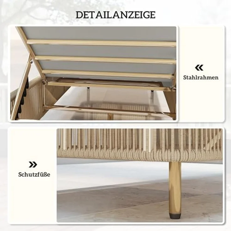 Outsunny Gartenliege Poly Rattan Sonnenliege, UV-beständige Relaxliege, 1 St, Outdoor Rattan Liege, 5-fach verstellbare Rückenlehne – Bild 7