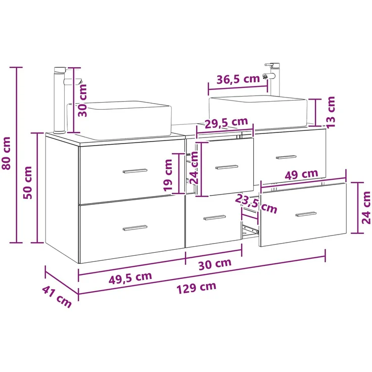 vidaXL Badezimmerschrank-Set 3 stk. Grau Sonoma 129 x 41 x 80 cm 3405832 – Bild 11