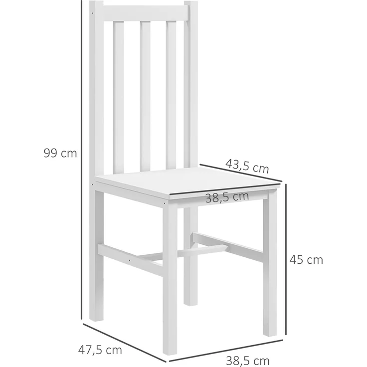 Wohnora-2er-Set Küchenstühle Esszimmerstühle Stühle, Massivholz, modernes Design, 38, 5 cm x 47,5 cm x 99 cm, Weiß,H 990cm x T 475cm x B 385cm – Bild 4