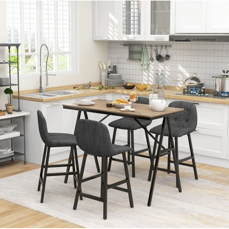 Bartisch-Set mit 4 gepolsterten Hockern, 120x60x91 cm, Dunkelgrau – Bild 3