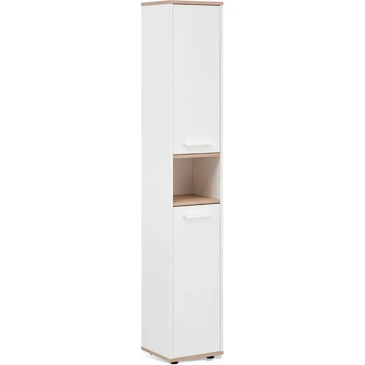 BADEDU ARC Hochschrank 30 cm breit, Weiß/Braun hell
