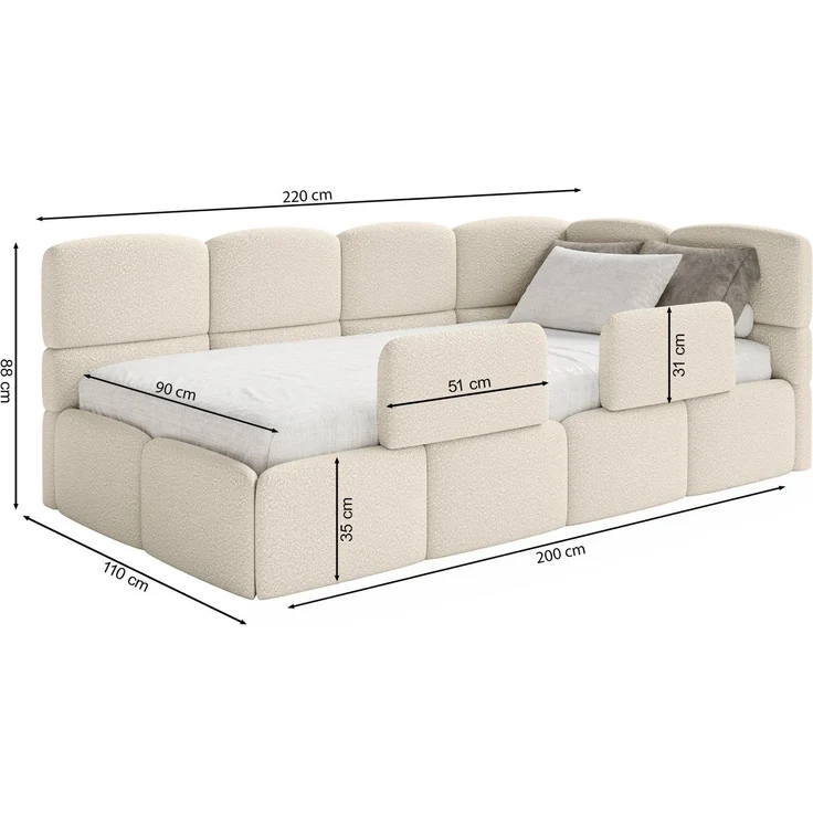 Selsey 'Cloudy' Kinderbett 90x200, Rausfallschutz, Kopfteil links, Creme – Bild 5