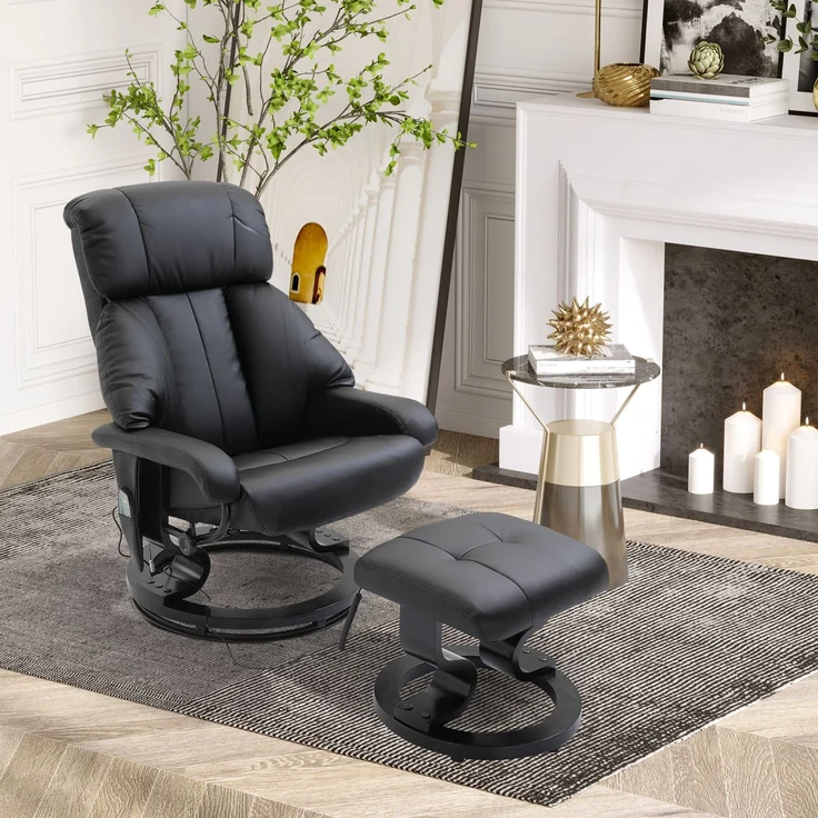 MELAYR, Massagesessel mit Fußhocker, 10 Vibrationspunkte, 145° verstellbare Rückenlehne, Schwarz, 76 x 80 x 102 cm – Bild 3