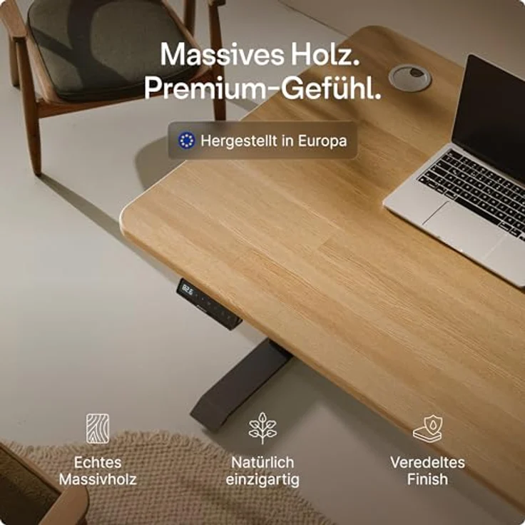 Desktronic Höhenverstellbarer Schreibtisch aus massivem Eichenholz (200x80 cm) – Elektrisch höhenverstellbar mit flüsterleisem Dual-Motor & Touchscreen – Hohe Tragfähigkeit – Stehtisch HomePro – Bild 9