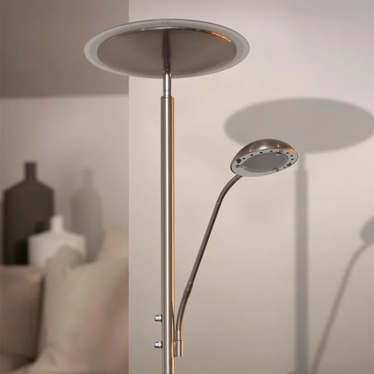 LED Stehlampe, Nickel matt, Glas satiniert weiß, H 180 cm – Bild 5