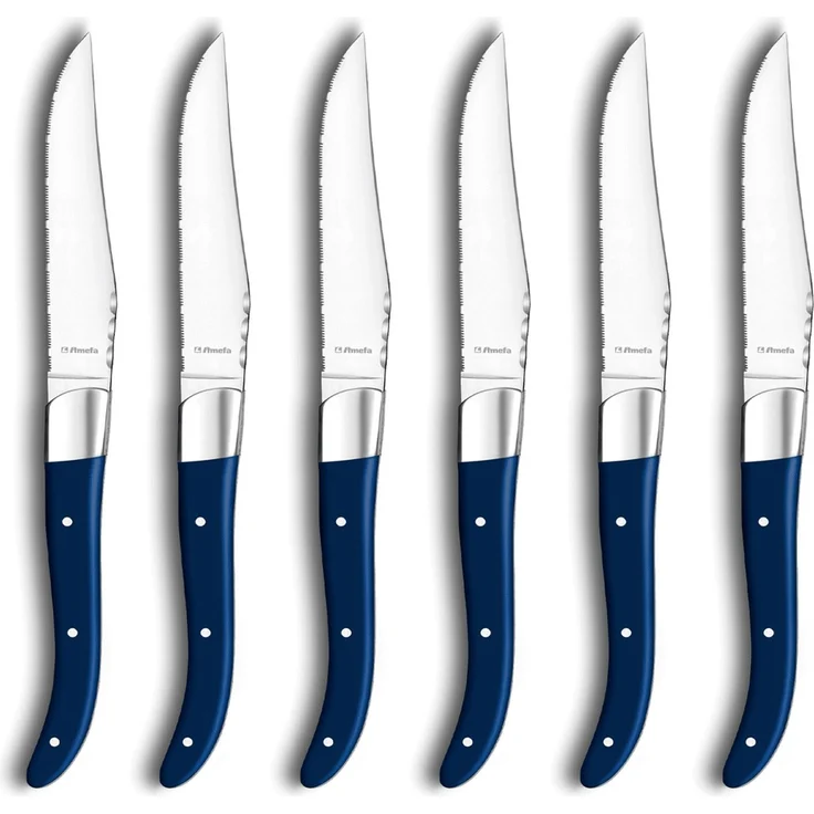 Amefa ROYAL STEAK Steakmesser Set 6-teilig blau hochglanzpoliert