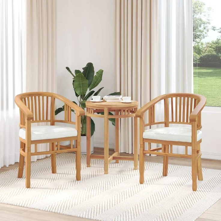 vidaXL Stuhl mit Kissen 2 pcs Braun 63 x 58 x 89 cm Massivholz Teak 42008384 – Bild 2