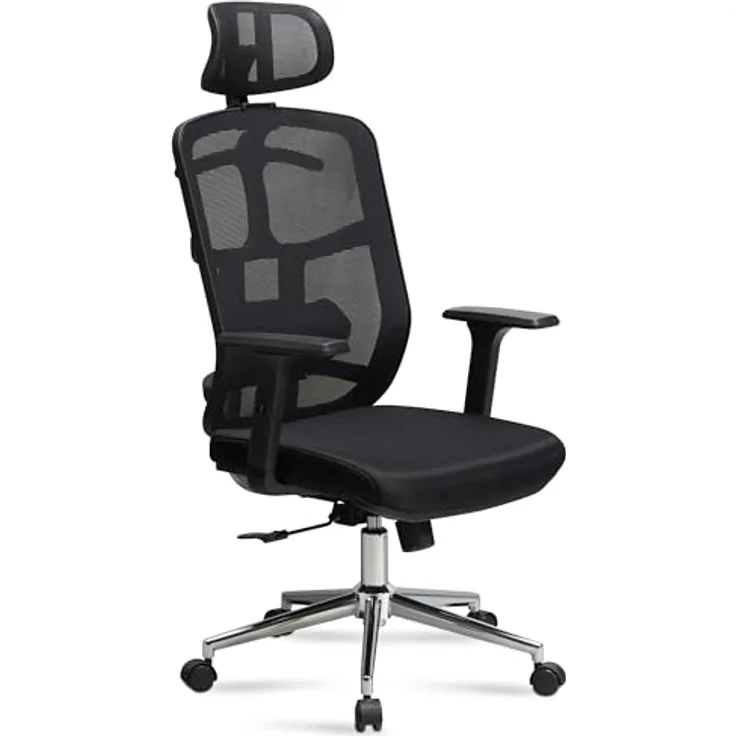 MID.YOU Drehstuhl, Schwarz, mit Wippfunktion, ergonomischer Rückenlehne in S-Form, 360° drehbar, inkl. Armlehnen, 68x130x68 cm