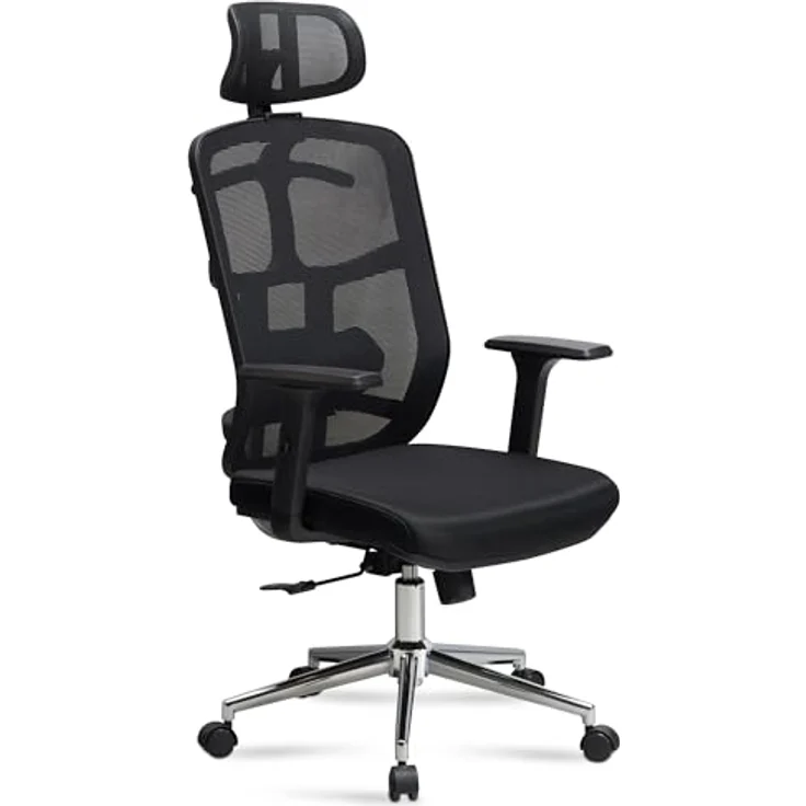 MID.YOU Drehstuhl, Schwarz, mit Wippfunktion, ergonomischer Rückenlehne in S-Form, 360° drehbar, inkl. Armlehnen, 68x130x68 cm – Bild 1