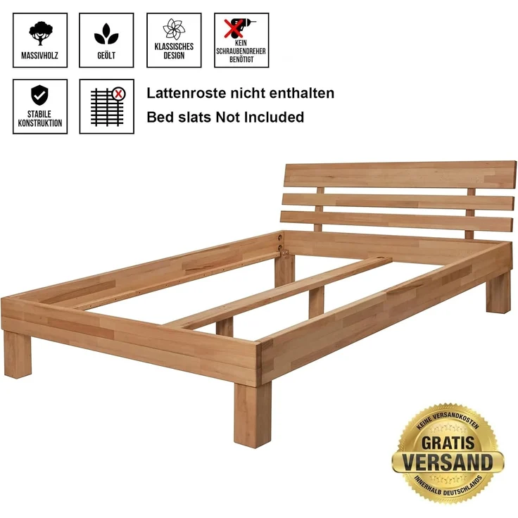 Krok Wood Massivholzbett Julia mit Kopfteil in Buche 140x200 cm – Bild 4